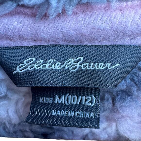 Eddie Bauer Girls Pink Gray Plush Fleece Front Zip Hooded Jacket Size M (10/12) - Picture 6 of 6
